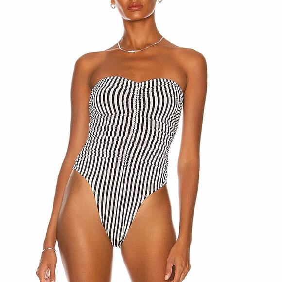 Norma Kamali Slinky Marissa Ivy Black White Stripe One Piece Swimsuit Small NWOT - Picture 3 of 13